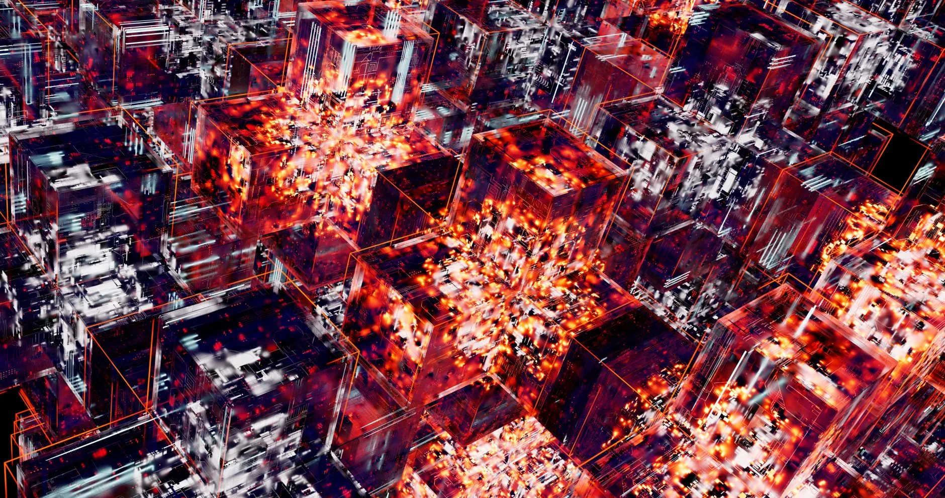 Abstract image featuring digital cubes with vibrant LED lighting effects, representing technology. 币圈内容说明图