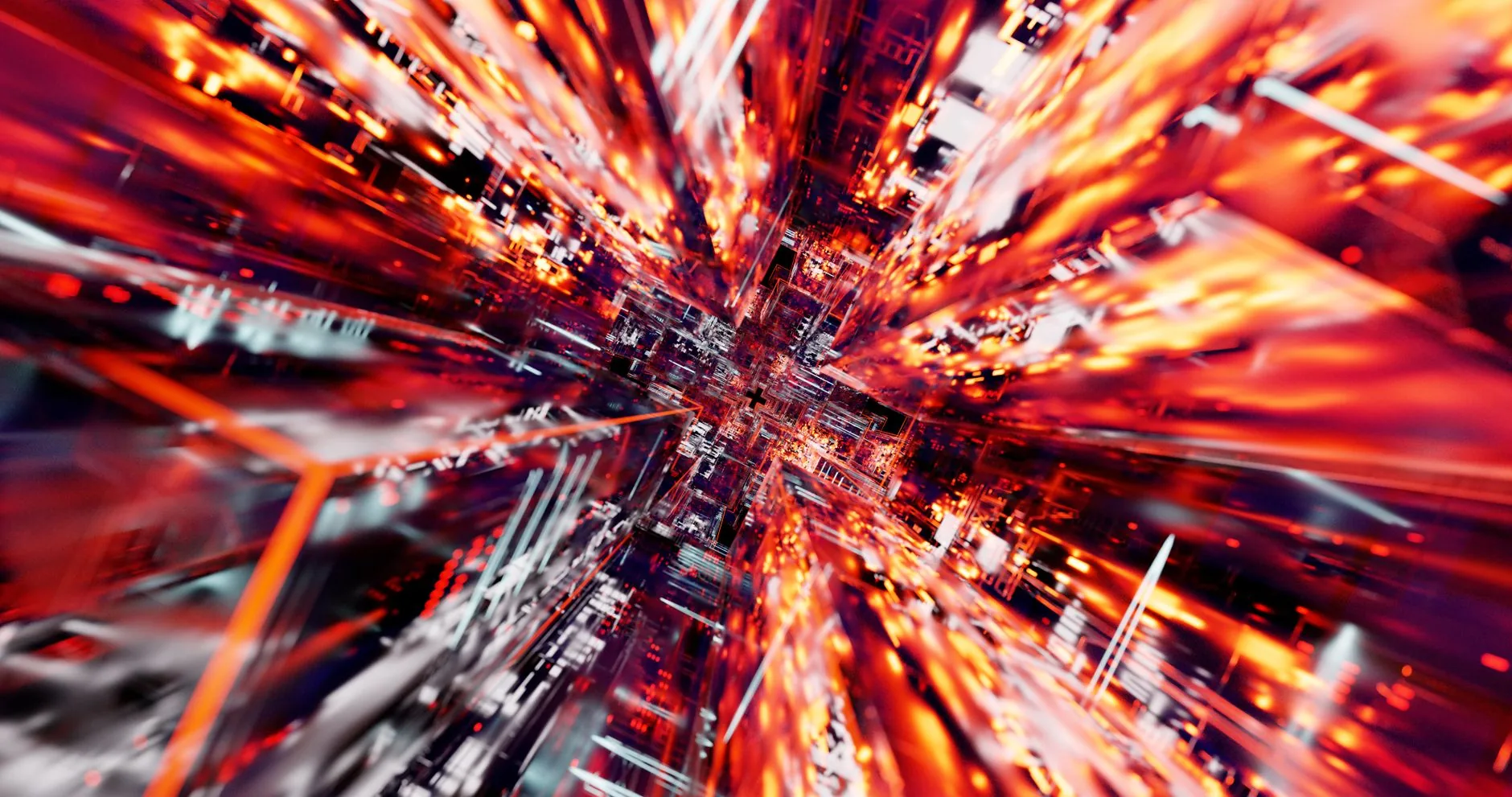 Abstract 3D digital light burst with vivid warm tones, suggesting high-speed data flow. 说明图